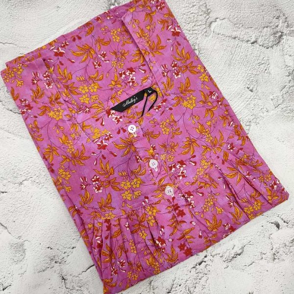 Premium Quality Cambric Cotton Nighty With Buttons -55 Inches Long