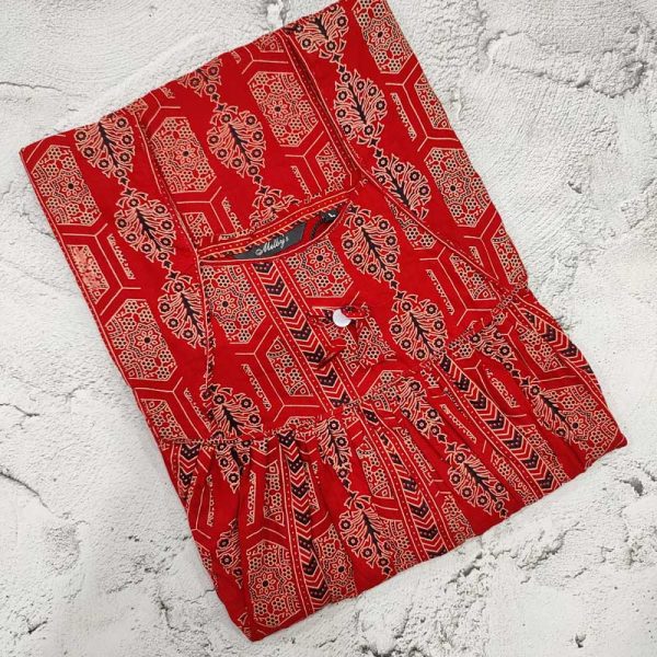 Traditional cotton nighty, 55 Inches Long- Red