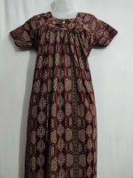 Traditional cotton nighty, 55 Inches Long- Maroon - Image 2