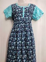 Pure Cotton Feeding Nighty With Side Zips For Mothers -55 inches Long -Blue - Image 2