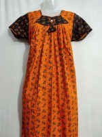 Traditional cotton nighty, 55 Inches Long- Orange - Image 2