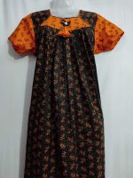 Traditional cotton nighty, 55 Inches Long- Black - Image 2