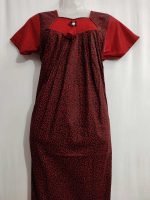 Traditional cotton nighty, 55 Inches Long- Red - Image 2