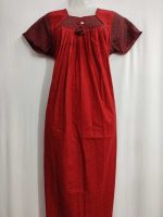 Traditional cotton nighty, 55 Inches Long- Red - Image 2