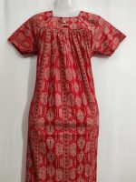 Traditional cotton nighty, 55 Inches Long- Red - Image 2