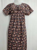 Traditional cotton nighty, 55 Inches Long- Brown - Image 2