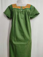 Front Open Cotton Nighty With Buttons, 55 Inches Long - Green - Image 2
