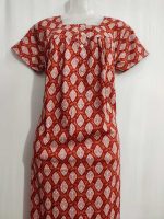 Front Open Cotton Nighty With Buttons, 55 Inches Long - Brown - Image 2