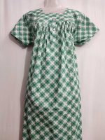 Front Open Cotton Nighty With Buttons, 55 Inches Long - Green - Image 2