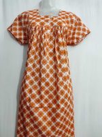 Front Open Cotton Nighty With Buttons, 55 Inches Long - Light Orange - Image 2