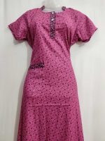 Comfortable Churidar Model Cotton Nighty - 55 Inches Long - Onion Pink - Image 2