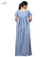 Front Open Poplin Cotton Nighty With Buttons, 55 Inches Long -  Ash Grey - Image 2