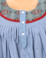 Front Open Poplin Cotton Nighty With Buttons, 55 Inches Long -  Ash Grey - Image 6