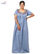 Front Open Poplin Cotton Nighty With Buttons, 55 Inches Long -  Ash Grey - Image 4