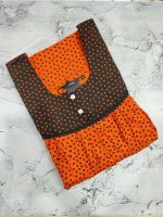 Front Open Cotton Nighty With Buttons, 55 Inches Long - Orange