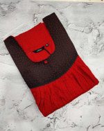 Front Open Cotton Nighty With Buttons, 55 Inches Long - Red