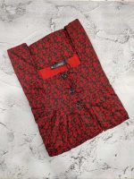Front Open Cotton Nighty With Buttons, 55 Inches Long - Red