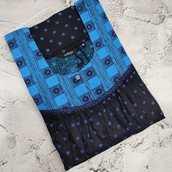 Front Open Cotton Nighty With Buttons, 55 Inches Long - Black