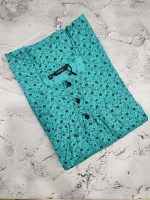 Front Open Cotton Nighty With Buttons, 55 Inches Long - Green