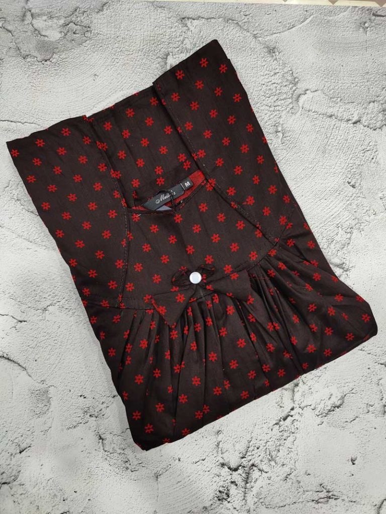 - Front Open Nighty With Pleats Stitching - Front Open Nighty With Pleats Stitching