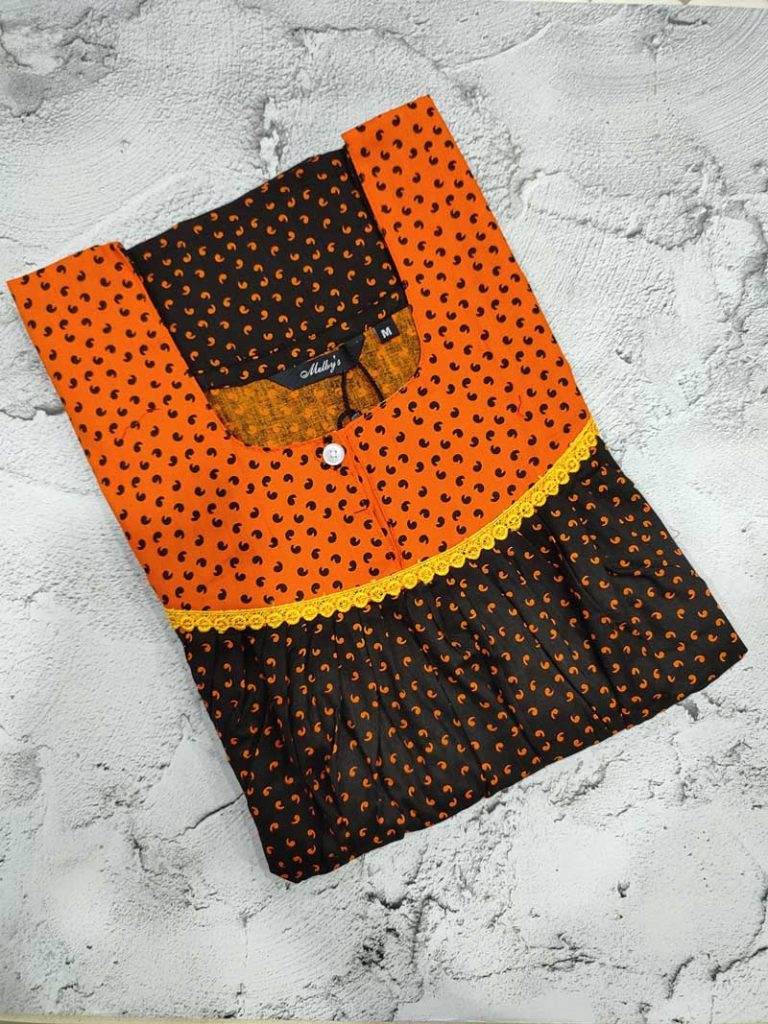 - Front Open Nighty With Pleats Stitching - Front Open Nighty With Pleats Stitching