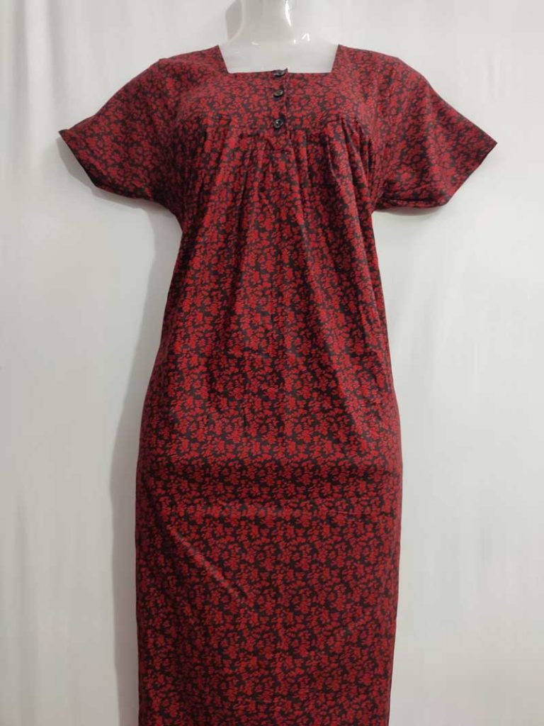 - Front Open Nighty With Pleats Stitching - Front Open Nighty With Pleats Stitching