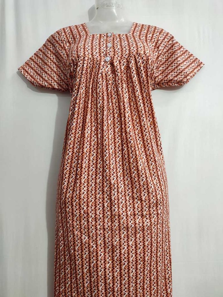 - Front Open Nighty With Pleats Stitching - Front Open Nighty With Pleats Stitching