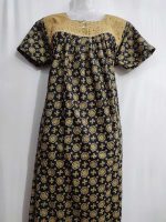 Front Open Cotton Nighty With Buttons, 55 Inches Long - Black - Image 2
