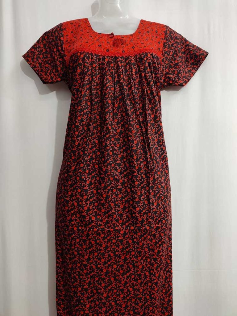 - Front Open Nighty With Pleats Stitching - Front Open Nighty With Pleats Stitching