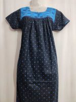Front Open Cotton Nighty With Buttons, 55 Inches Long - Black - Image 2