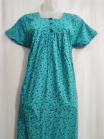 Front Open Cotton Nighty With Buttons, 55 Inches Long - Green - Image 2