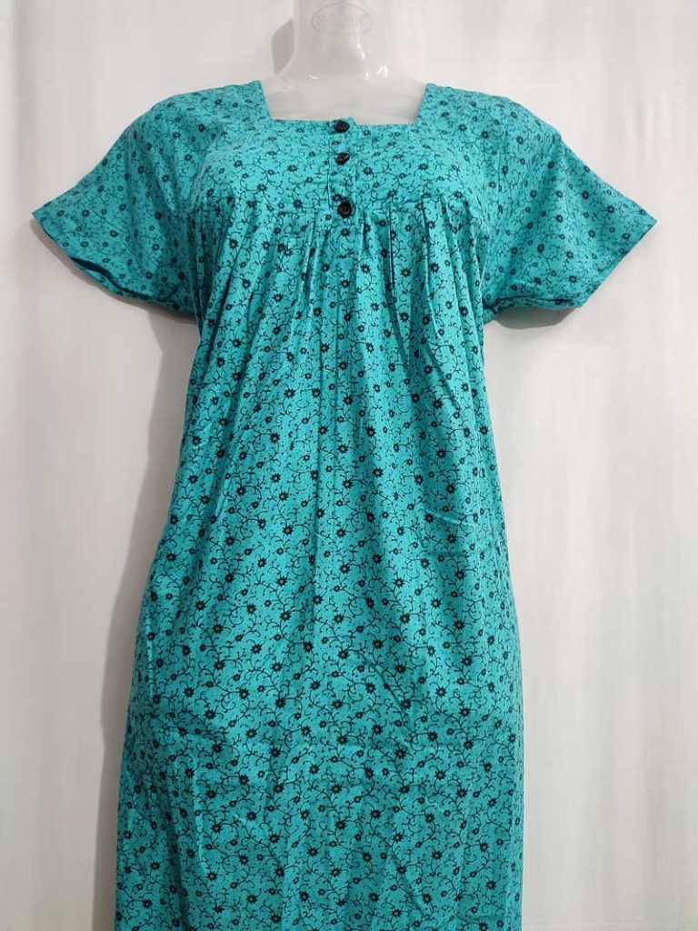 - Front Open Nighty With Pleats Stitching - Front Open Nighty With Pleats Stitching