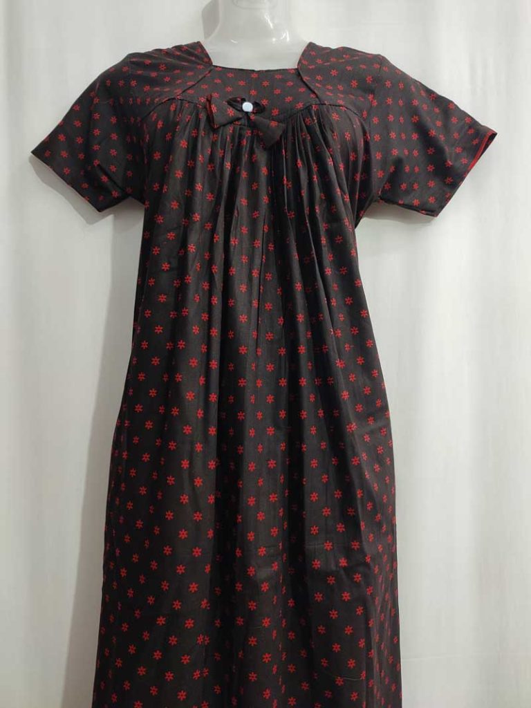- Front Open Nighty With Pleats Stitching - Front Open Nighty With Pleats Stitching