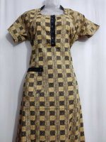 Comfortable Churidar Model Cotton Nighty - 55 Inches Long - Yellow - Image 2