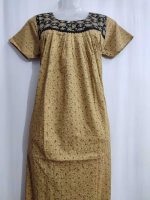 Front Open Cotton Nighty With Buttons, 55 Inches Long - Cream Yellow - Image 2
