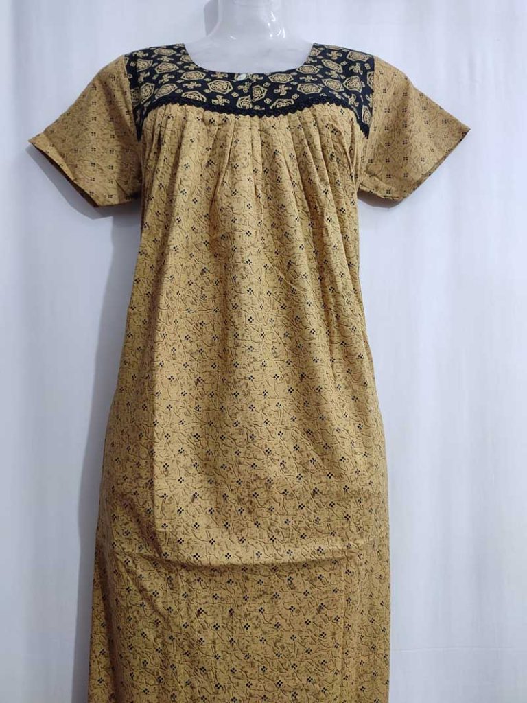 - Front Open Nighty With Pleats Stitching - Front Open Nighty With Pleats Stitching