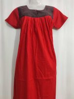 Front Open Cotton Nighty With Buttons, 55 Inches Long - Red - Image 2