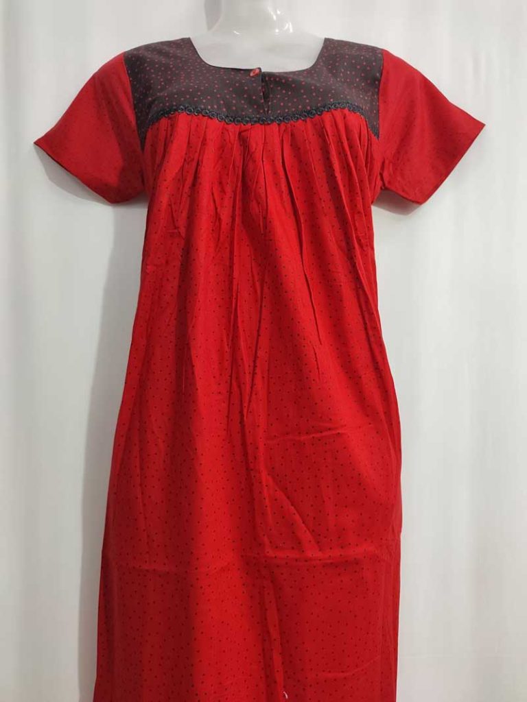 - Front Open Nighty With Pleats Stitching - Front Open Nighty With Pleats Stitching