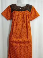 Front Open Cotton Nighty With Buttons, 55 Inches Long - Orange - Image 2