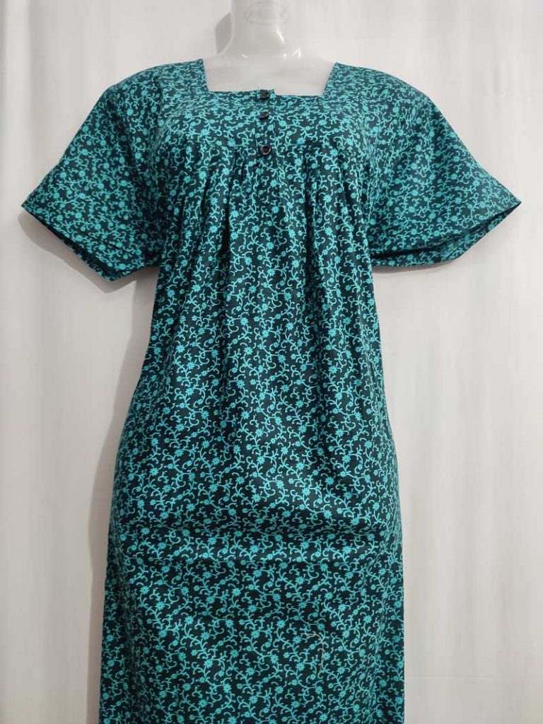 - Front Open Nighty With Pleats Stitching - Front Open Nighty With Pleats Stitching