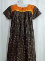 Front Open Cotton Nighty With Buttons, 55 Inches Long - Black - Image 2