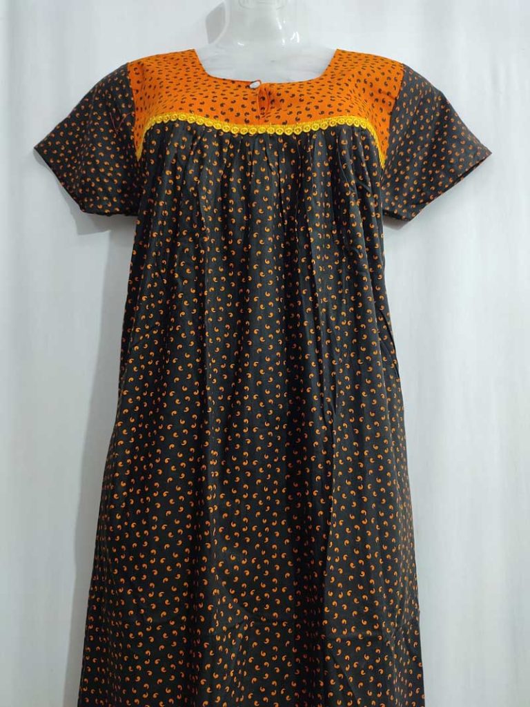 - Front Open Nighty With Pleats Stitching - Front Open Nighty With Pleats Stitching
