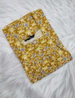 Front Open Cotton Nighty With Buttons, 55 Inches Long - Yellow