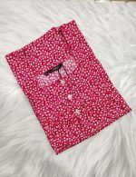 Front Open Cotton Nighty With Buttons, 55 Inches Long - Magenta