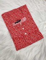 Front Open Cotton Nighty With Buttons, 55 Inches Long - Red