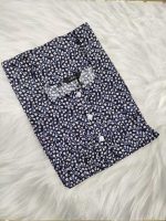 Front Open Cotton Nighty With Buttons, 55 Inches Long - Blue