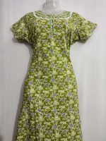 Comfortable Churidar Model Cotton Nighty - 55 Inches Long - Green - Image 2