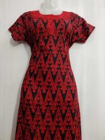 Comfortable Churidar Model Cotton Nighty - 55 Inches Long - Red - Image 2