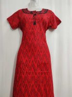 Comfortable Churidar Model Cotton Nighty - 55 Inches Long - Red - Image 2