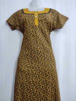 Comfortable Churidar Model Cotton Nighty - 55 Inches Long - Yellow - Image 2